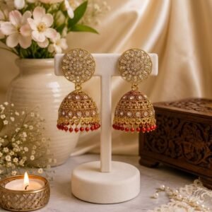 Ruby Gold Disc Jhumka Earrings