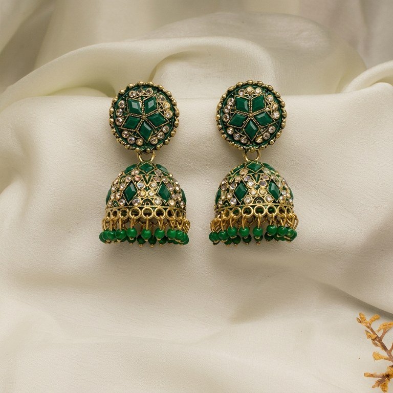 Emerald Bloom Jhumka Earrings