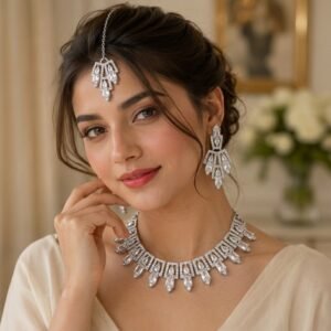 Crystal Cascade Silver Bridal Set