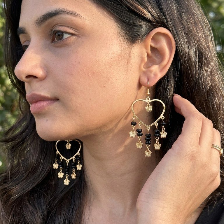 Golden Heart Butterfly Chandelier Earrings