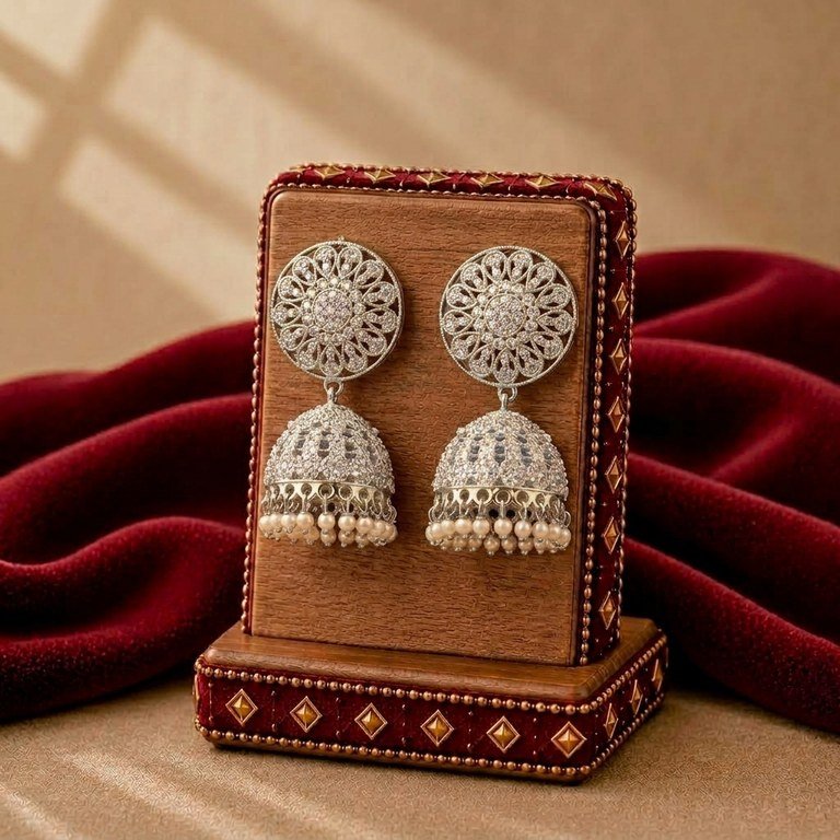 Ivory Pearl Filigree Jhumka Earrings