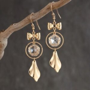 Golden Bow Crystal Drop Earrings