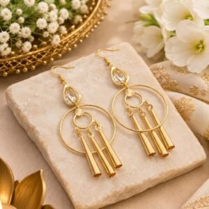 Golden Hoop Tassel Chandelier Earrings