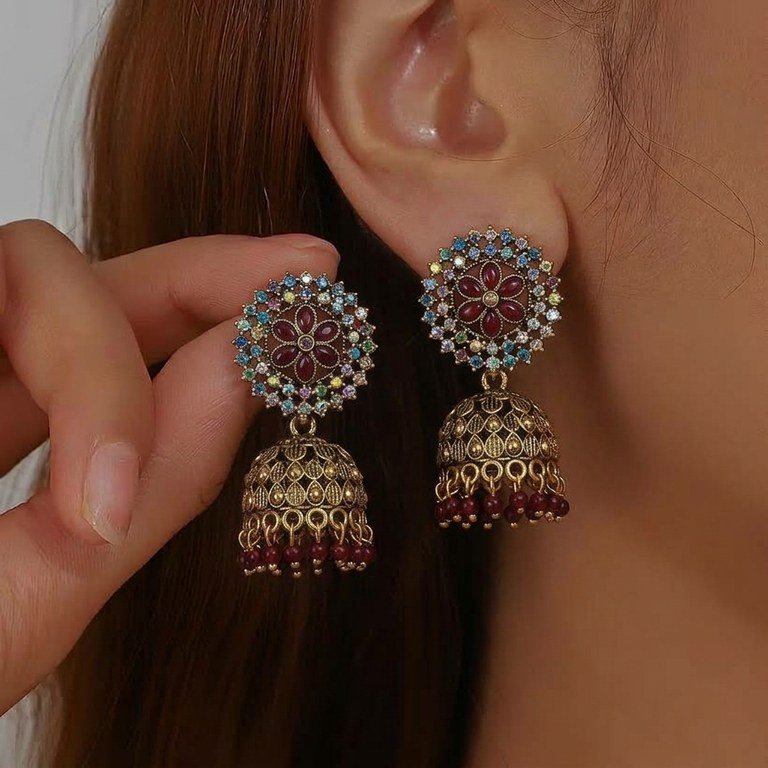 Maroon Antique Jhumka Earrings