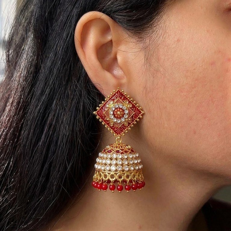 Regal Red Jhumka Earrings