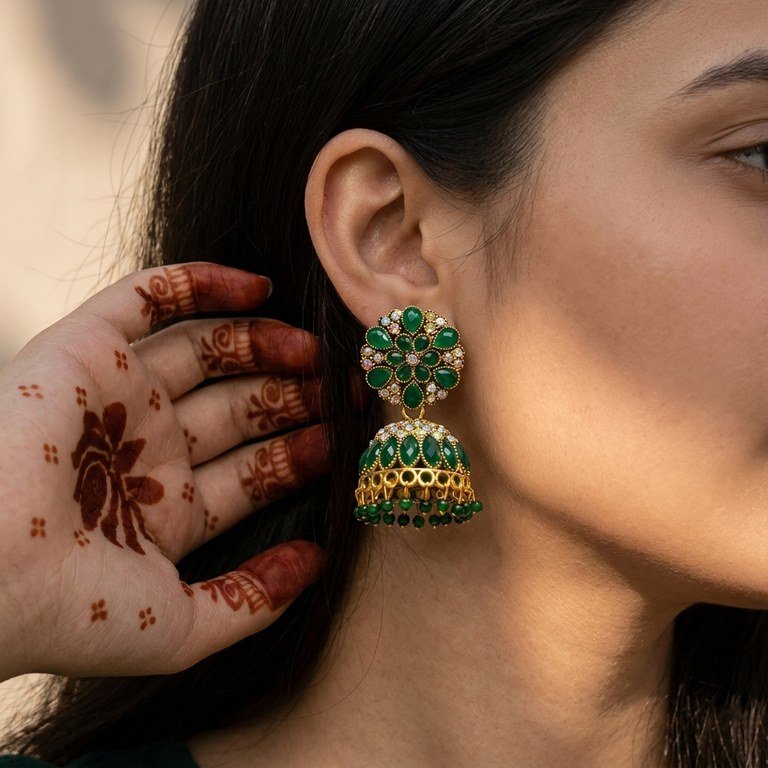 Emerald Garden Jhumka Earrings