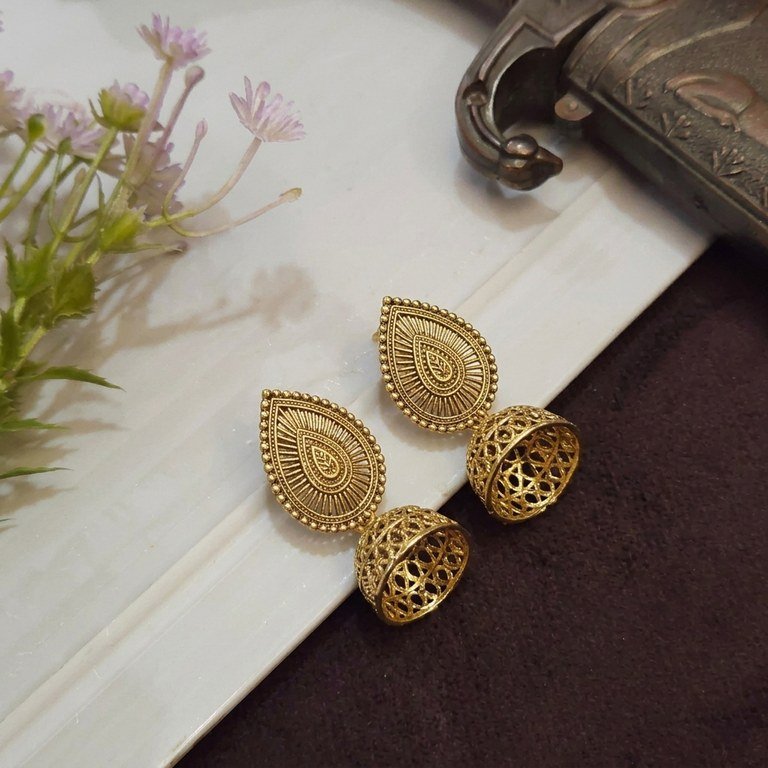 Antique Gold Paisley Teardrop Jhumkis