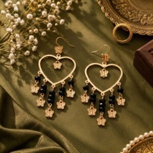 Golden Heart Butterfly Chandelier Earrings