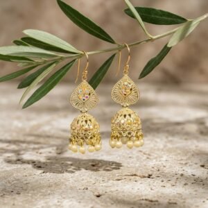 Gold Teardrop Pearl Jhumkis