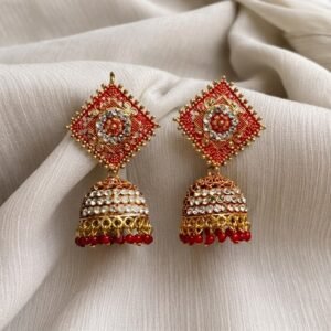 Regal Red Jhumka Earrings