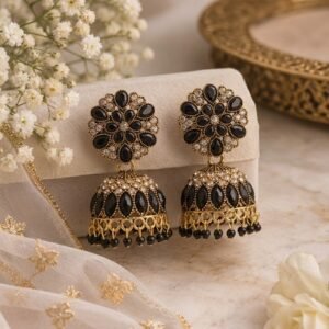 Midnight Floral Jhumka Earrings